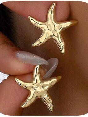 14K Gold Plated Starfish Earrings for Women Trendy, Boho Summer Beach Starfish E